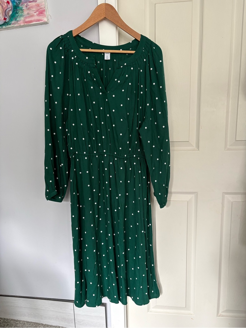 Women's Green Polka Dot Long Sleeve Dress